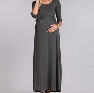 EUC PinkBlush Charcoal Maternity Maxi Dress 3/4 sleeves